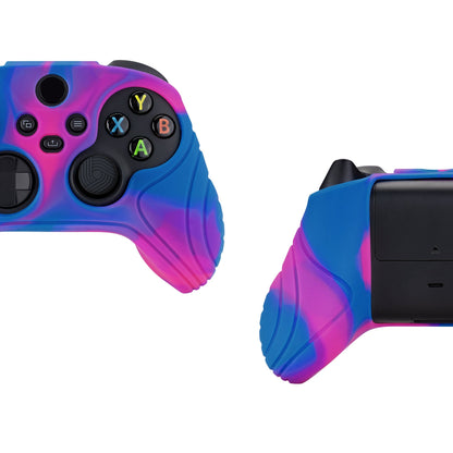 PlayVital Samurai Edition Pink & Purple & Blue Anti-slip Controller Grip Silicone Skin, Ergonomic Soft Rubber Protective Case Cover for Xbox Series S/X Controller with Black Thumb Stick Caps - WAX3015 PlayVital