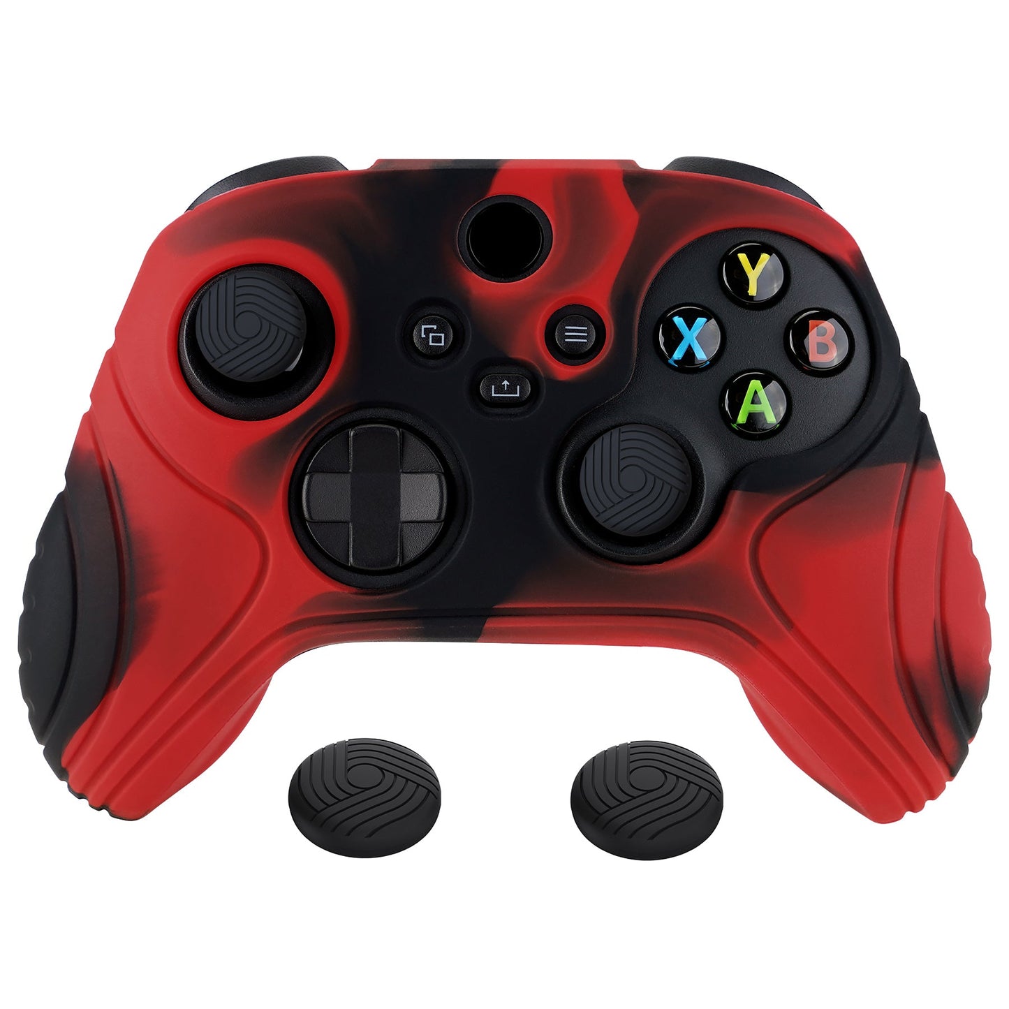 PlayVital Samurai Edition Red & Black Anti-slip Controller Grip Silicone Skin, Ergonomic Soft Rubber Protective Case Cover for Xbox Series S/X Controller with Black Thumb Stick Caps - WAX3016 PlayVital