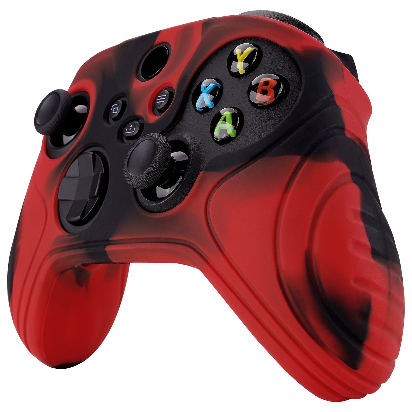 PlayVital Samurai Edition Red & Black Anti-slip Controller Grip Silicone Skin, Ergonomic Soft Rubber Protective Case Cover for Xbox Series S/X Controller with Black Thumb Stick Caps - WAX3016 PlayVital