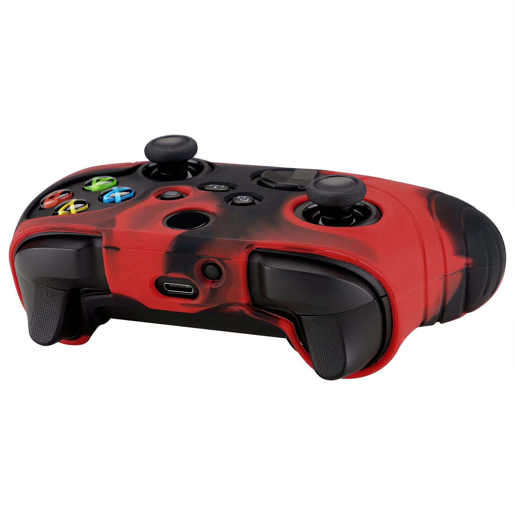 PlayVital Samurai Edition Red & Black Anti-slip Controller Grip Silicone Skin, Ergonomic Soft Rubber Protective Case Cover for Xbox Series S/X Controller with Black Thumb Stick Caps - WAX3016 PlayVital