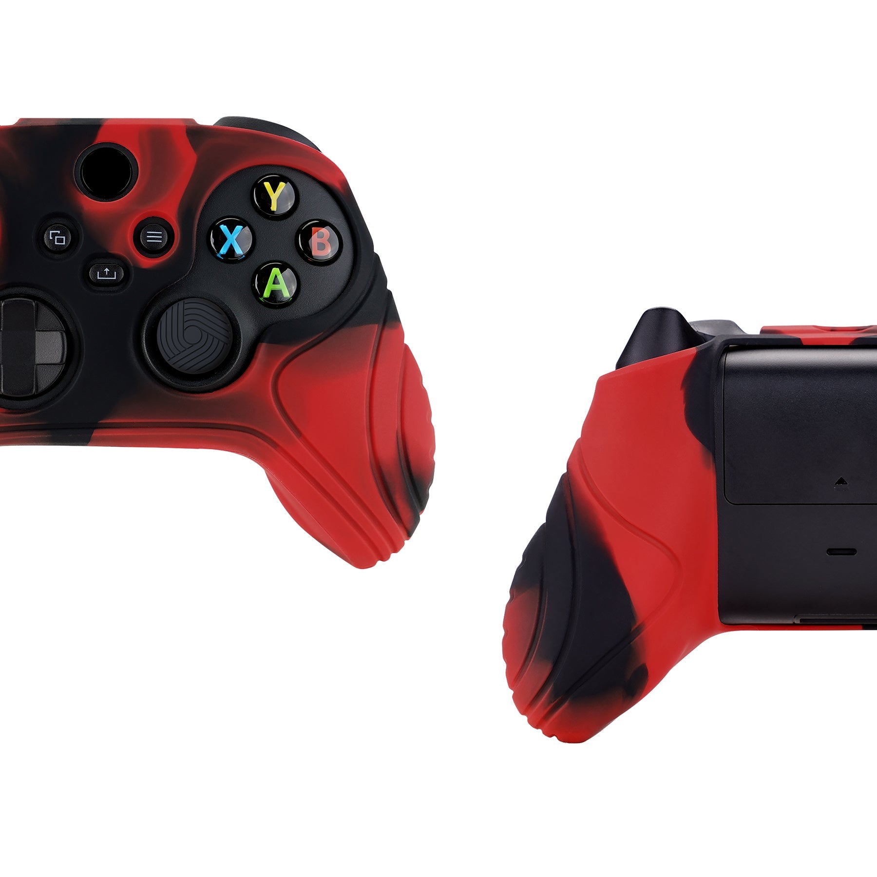 PlayVital Samurai Edition Red & Black Anti-slip Controller Grip Silicone Skin, Ergonomic Soft Rubber Protective Case Cover for Xbox Series S/X Controller with Black Thumb Stick Caps - WAX3016 PlayVital