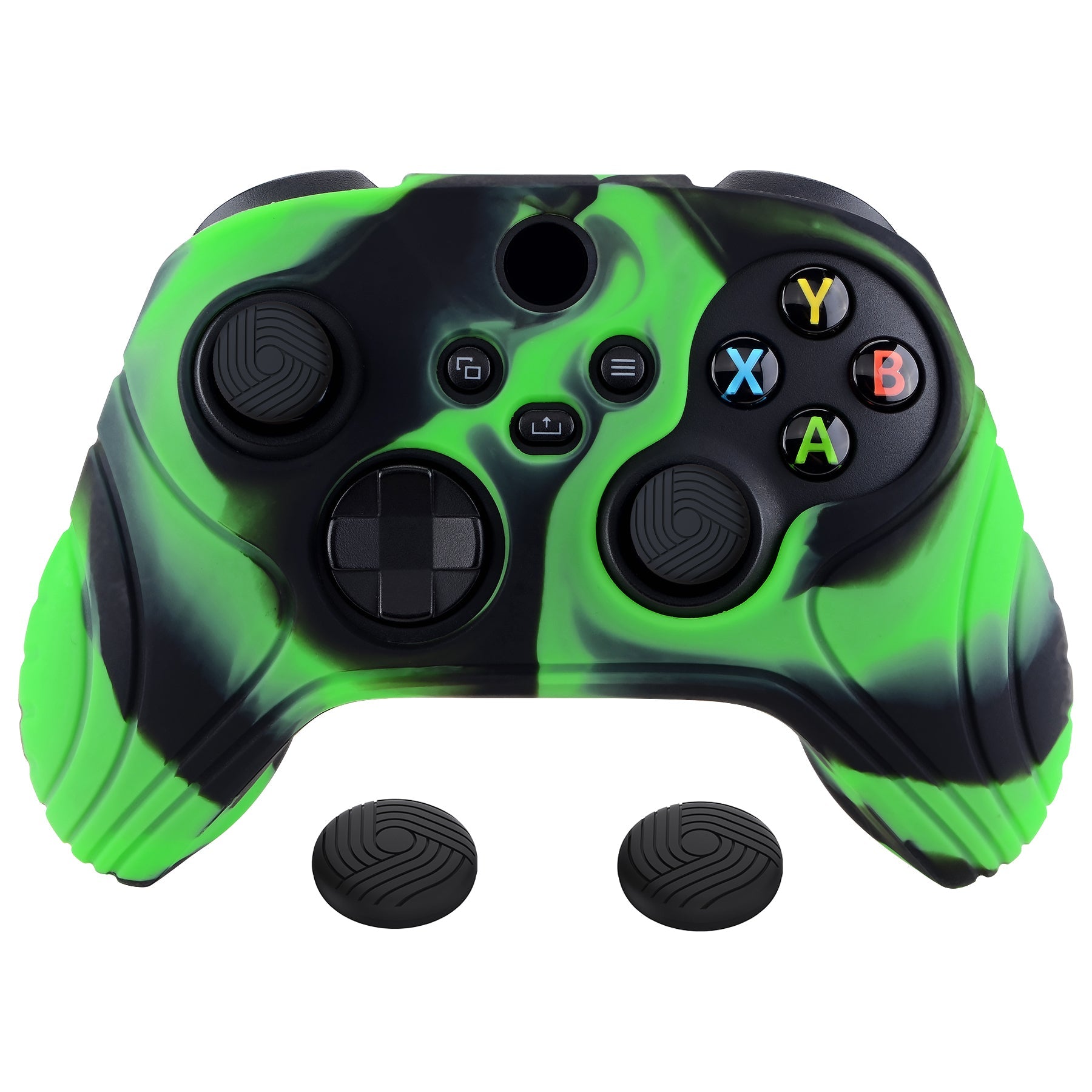 PlayVital Samurai Edition Green & Black Anti-slip Controller Grip Silicone Skin, Ergonomic Soft Rubber Protective Case Cover for Xbox Series S/X Controller with Black Thumb Stick Caps - WAX3018 PlayVital