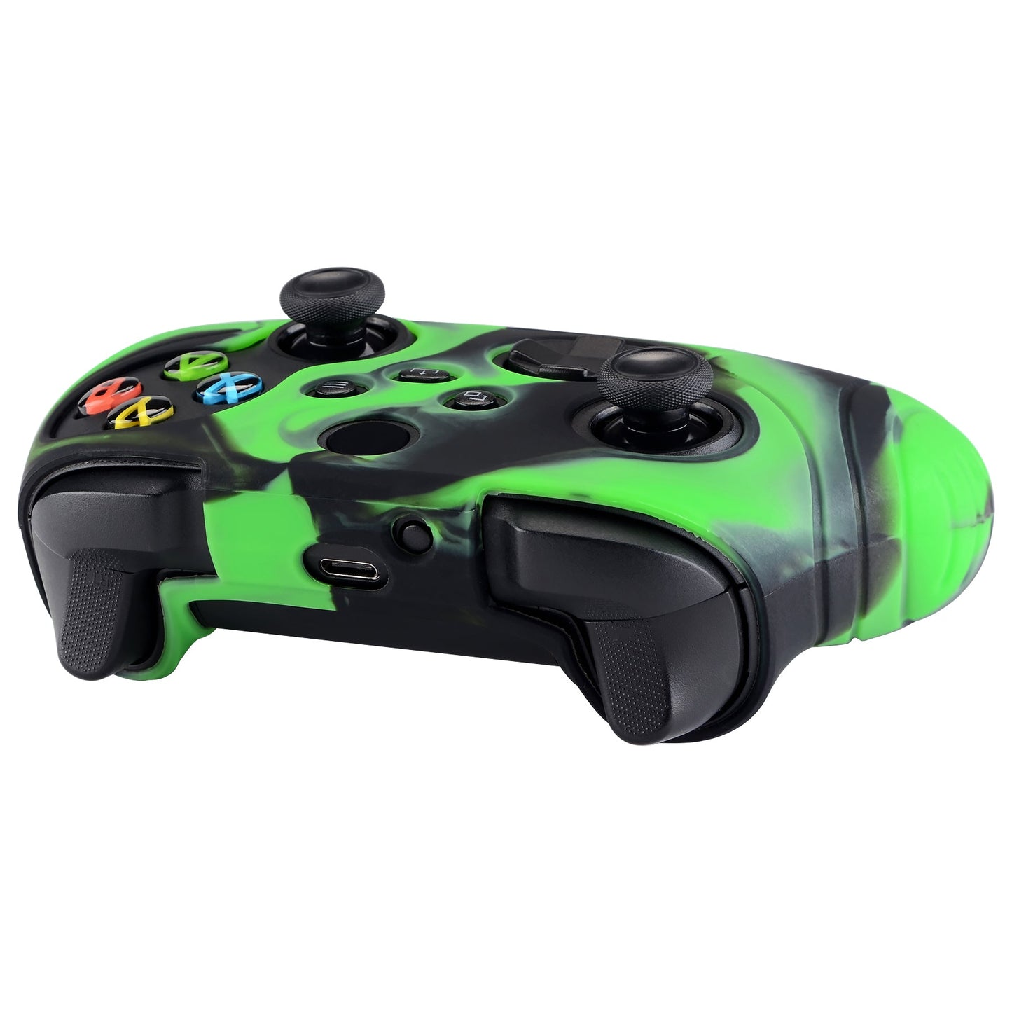 PlayVital Samurai Edition Green & Black Anti-slip Controller Grip Silicone Skin, Ergonomic Soft Rubber Protective Case Cover for Xbox Series S/X Controller with Black Thumb Stick Caps - WAX3018 PlayVital