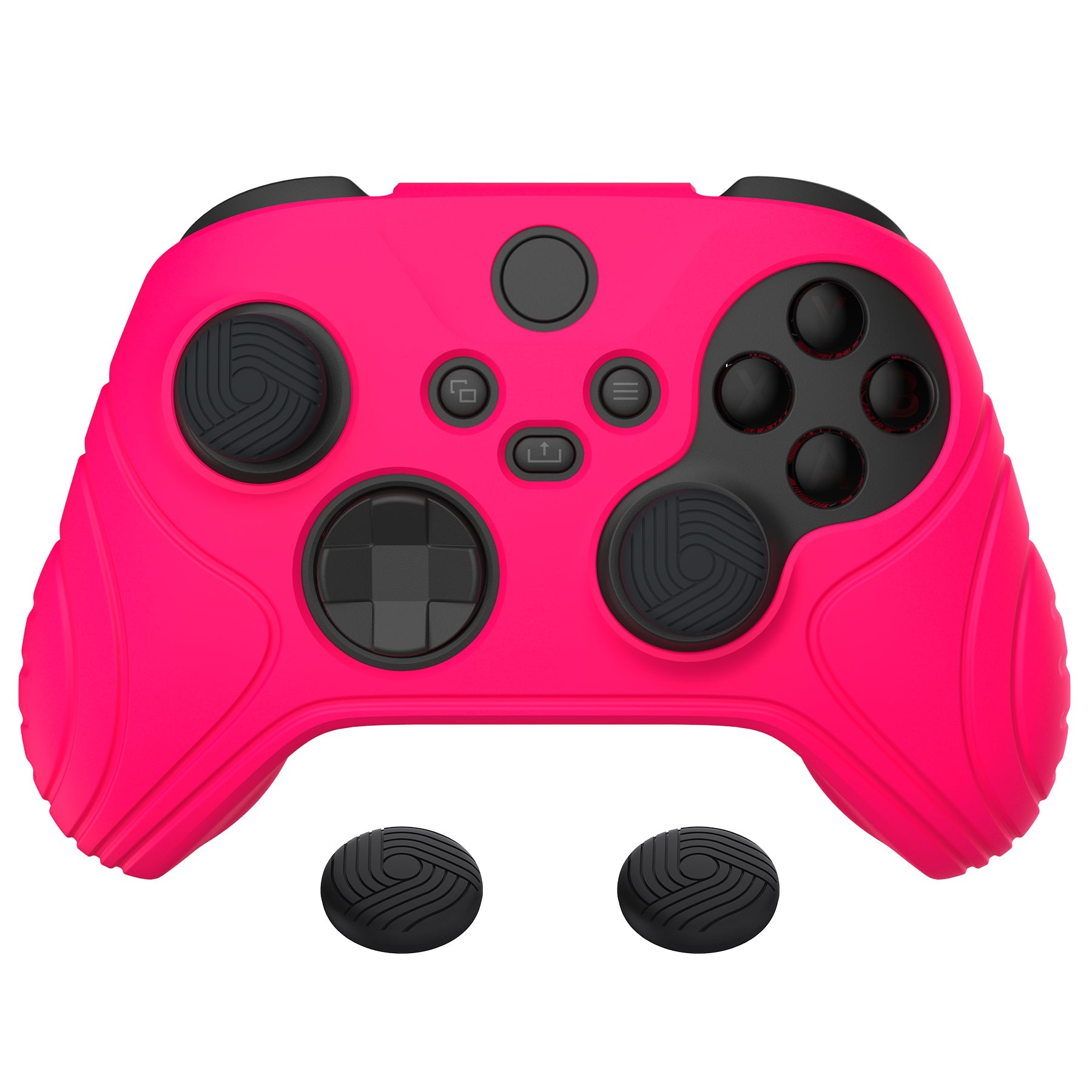 PlayVital Samurai Edition Bright Pink Anti-slip Controller Grip Silicone Skin, Ergonomic Soft Rubber Protective Case Cover for Xbox Series S/X Controller with Black Thumb Stick Caps - WAX3019 PlayVital