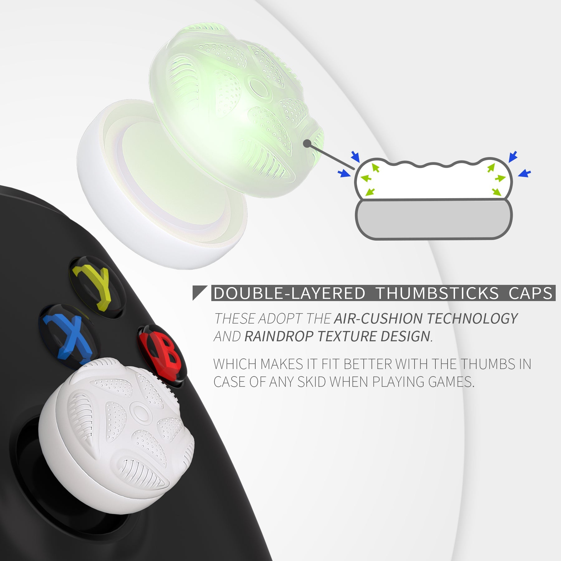 PlayVital Thumbs Cushion Caps Thumb Grips for ps5/4, Thumbstick Grip Cover for Xbox Series X/S, Thumb Grip Caps for Xbox One, Elite Series 2, for Switch Pro Controller - Raindrop Texture Design White - PJM3034 PlayVital