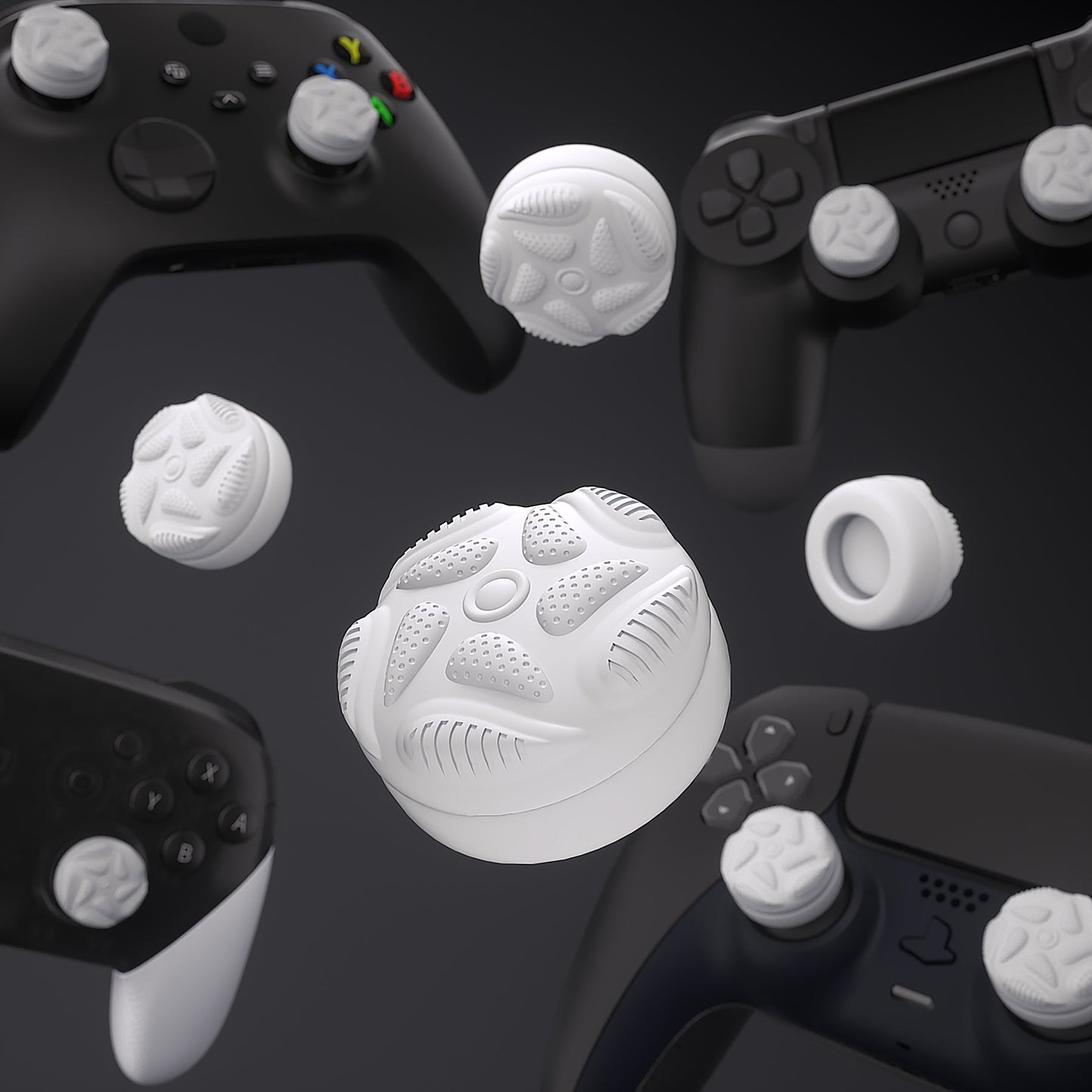 PlayVital Thumbs Cushion Caps Thumb Grips for ps5/4, Thumbstick Grip Cover for Xbox Series X/S, Thumb Grip Caps for Xbox One, Elite Series 2, for Switch Pro Controller - Raindrop Texture Design White - PJM3034 PlayVital