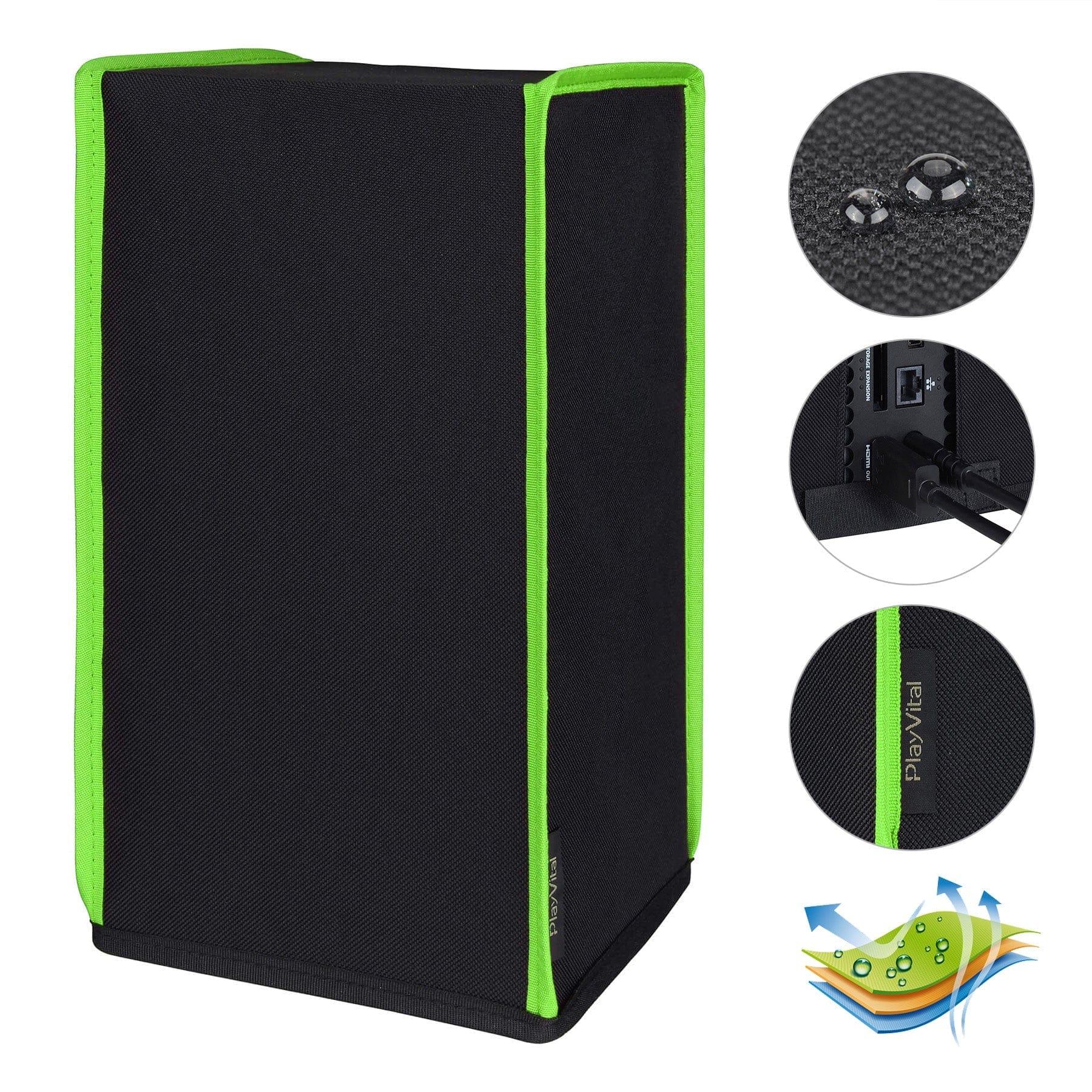 PlayVital Black & Neon Green Trim Nylon Dust Cover for Xbox Series X Console, Soft Neat Lining Dust Guard, Anti Scratch Waterproof Cover Sleeve for Xbox Series X Console - X3PJ011 PlayVital