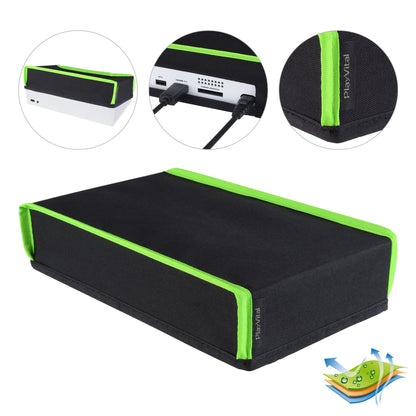 PlayVital Black Nylon Dust Cover for Xbox Series S Console, Soft Neat Lining Dust Guard, Anti Scratch Waterproof Cover Sleeve for Xbox Series S Console - Neon Green Trim - X3PJ021 PlayVital