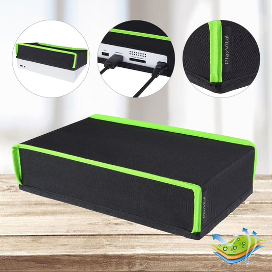 PlayVital Black Nylon Dust Cover for Xbox Series S Console, Soft Neat Lining Dust Guard, Anti Scratch Waterproof Cover Sleeve for Xbox Series S Console - Neon Green Trim - X3PJ021 PlayVital