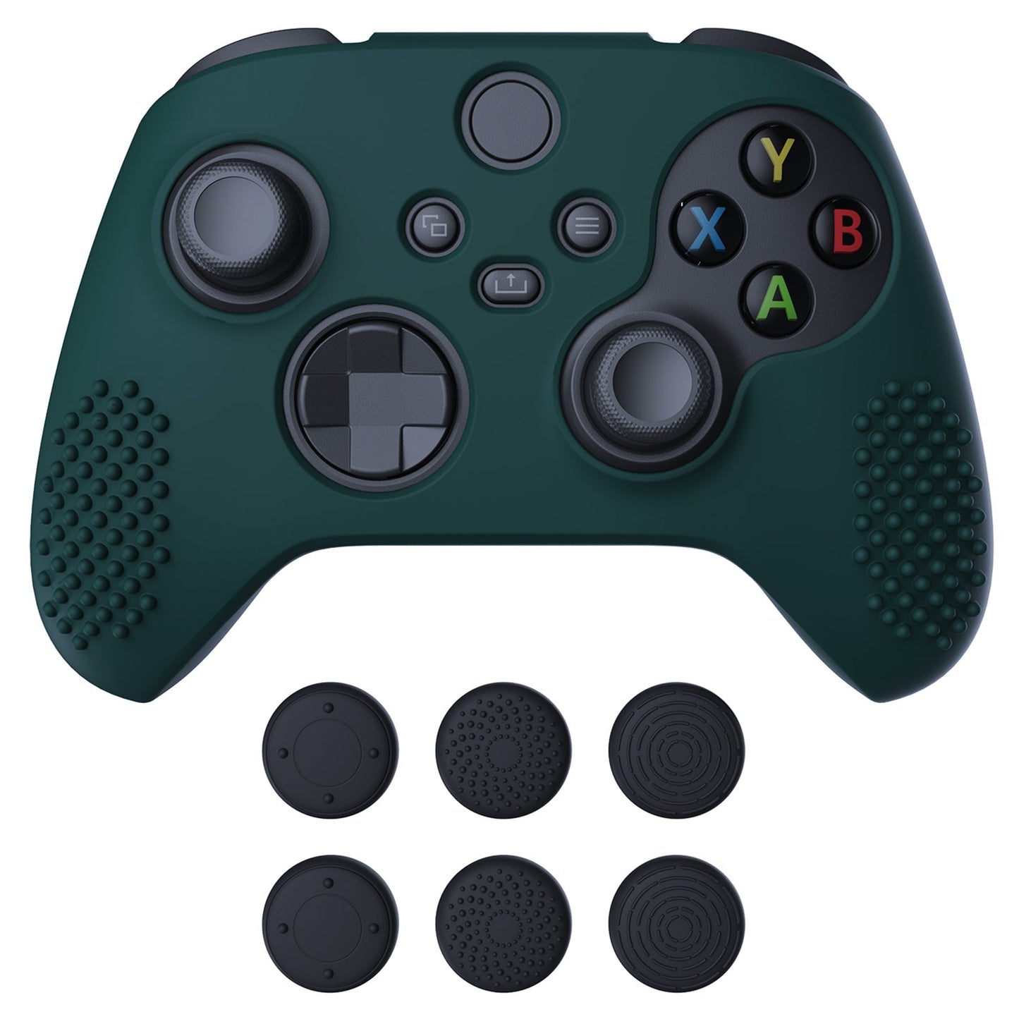 PlayVital Racing Green 3D Studded Edition Anti-slip Silicone Cover Skin for Xbox Series X Controller, Soft Rubber Case Protector for Xbox Series S Controller with 6 Black Thumb Grip Caps - SDX3004 PlayVital