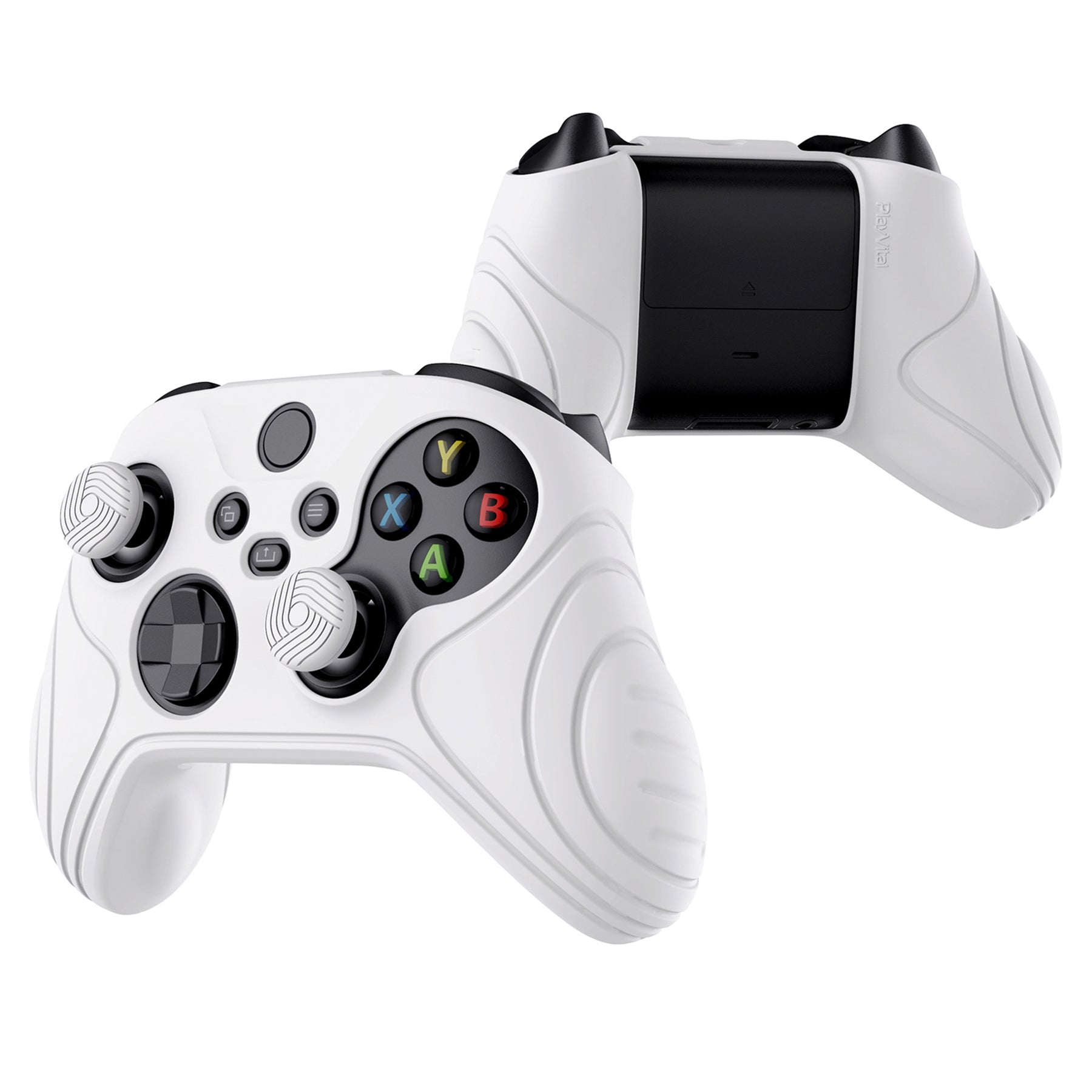 PlayVital Samurai Edition White Anti-slip Controller Grip Silicone Skin, Ergonomic Soft Rubber Protective Case Cover for Xbox Series S/X Controller Model 1914 with White Thumb Stick Caps - WAX3002 PlayVital