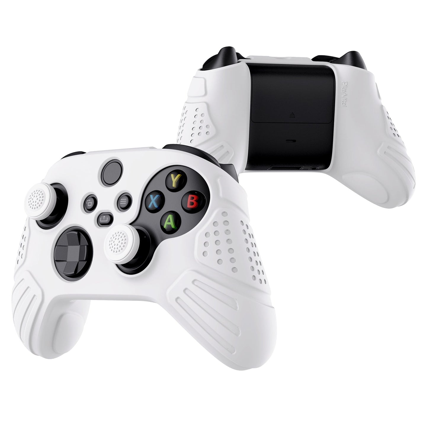 PlayVital Guardian Edition White Ergonomic Soft Anti-slip Controller Silicone Case Cover, Rubber Protector Skins with White Joystick Caps for Xbox Series S and Xbox Series X Controller - HCX3002 PlayVital