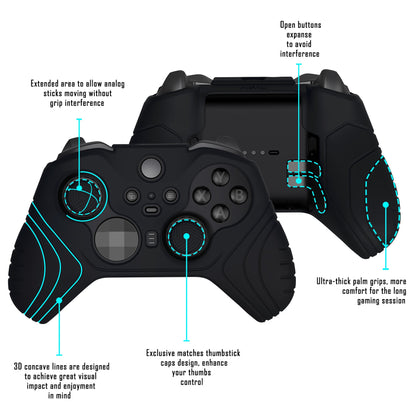 PlayVital Samurai Edition Anti Slip Silicone Case Cover for Xbox Elite Wireless Controller Series 2, Ergonomic Soft Rubber Skin Protector for Xbox Elite Series 2 with Thumb Grip Caps - Black - XBE2M001 playvital