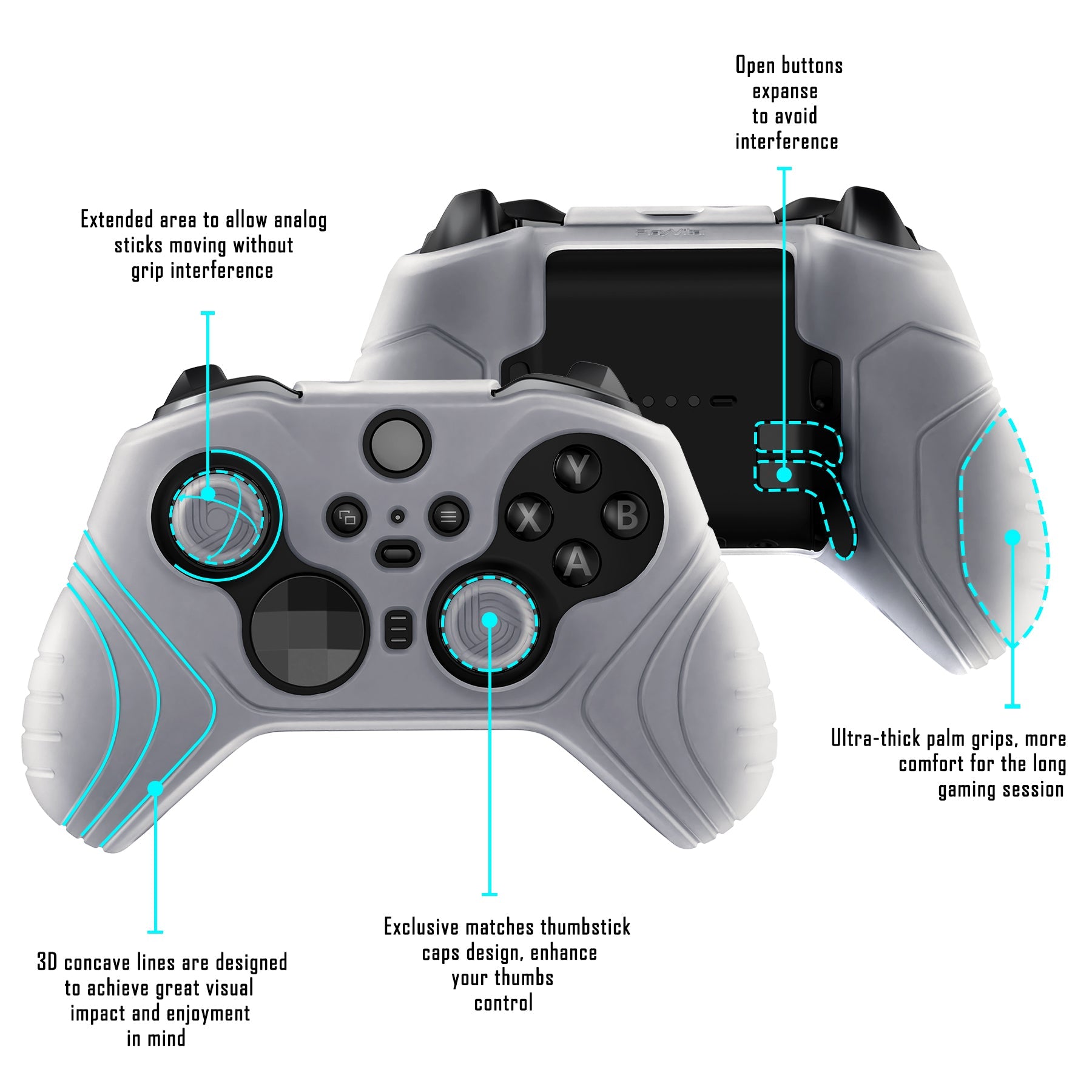 PlayVital Samurai Edition Anti Slip Silicone Case Cover for Xbox Elite Wireless Controller Series 2, Ergonomic Soft Rubber Skin Protector for Xbox Elite Series 2 with Thumb Grip Caps - Clear White - XBE2M003 playvital