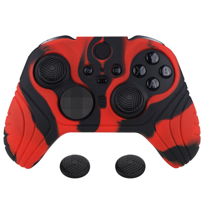 PlayVital Samurai Edition Anti Slip Silicone Case Cover for Xbox Elite Wireless Controller Series 2, Ergonomic Soft Rubber Skin Protector for Xbox Elite Series 2 with Thumb Grip Caps - Red & Black - XBE2M004 playvital