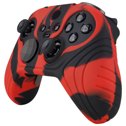 PlayVital Samurai Edition Anti Slip Silicone Case Cover for Xbox Elite Wireless Controller Series 2, Ergonomic Soft Rubber Skin Protector for Xbox Elite Series 2 with Thumb Grip Caps - Red & Black - XBE2M004 playvital