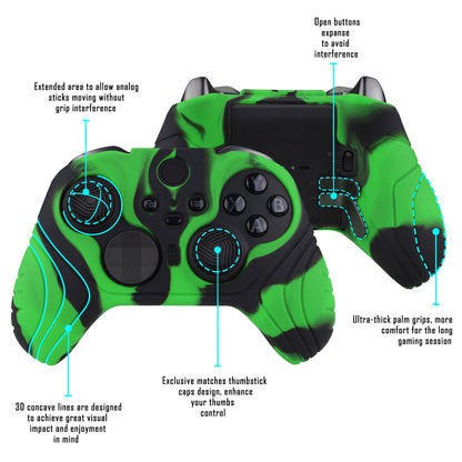 PlayVital Samurai Edition Anti Slip Silicone Case Cover for Xbox Elite Wireless Controller Series 2, Ergonomic Soft Rubber Skin Protector for Xbox Elite Series 2 with Thumb Grip Caps - Green & Black- XBE2M005 playvital