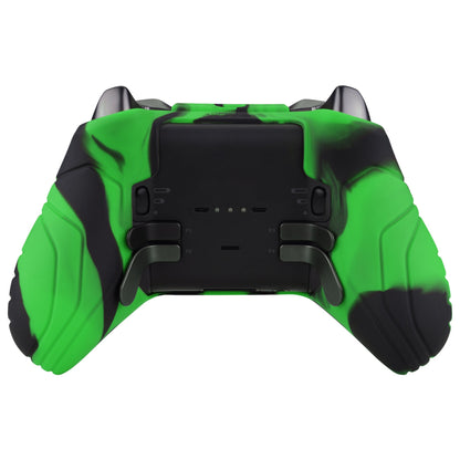 PlayVital Samurai Edition Anti Slip Silicone Case Cover for Xbox Elite Wireless Controller Series 2, Ergonomic Soft Rubber Skin Protector for Xbox Elite Series 2 with Thumb Grip Caps - Green & Black- XBE2M005 playvital