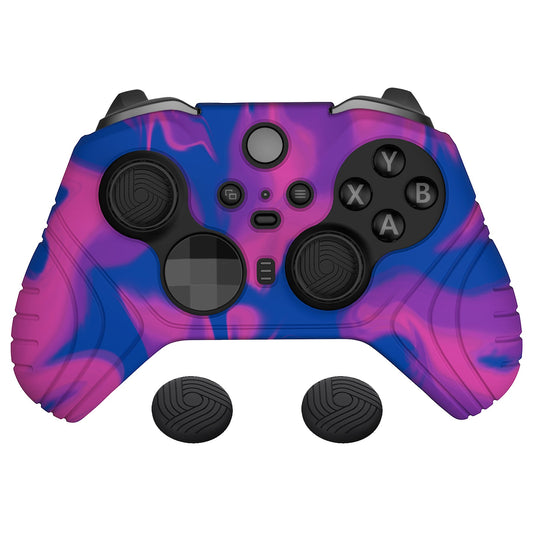 PlayVital Samurai Edition Anti Slip Silicone Case Cover for Xbox Elite Wireless Controller Series 2, Ergonomic Soft Rubber Skin Protector for Xbox Elite Series 2 with Thumb Grip Caps - Pink & Purple & Blue - XBE2M006 playvital