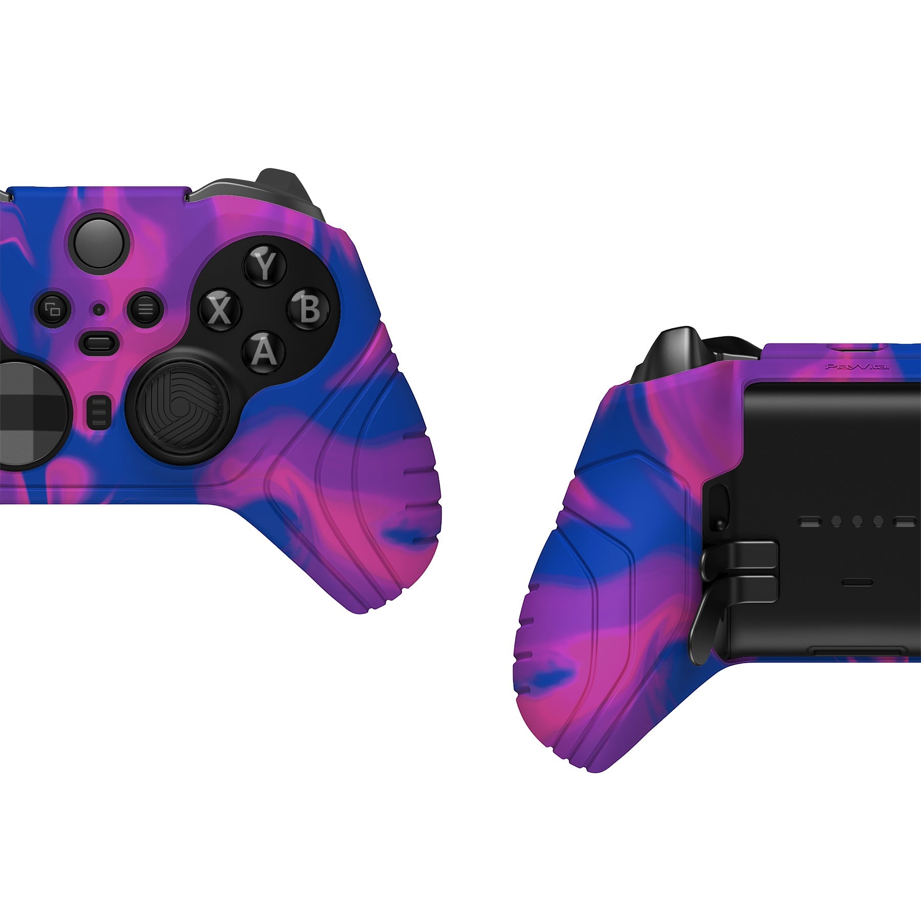 PlayVital Samurai Edition Anti Slip Silicone Case Cover for Xbox Elite Wireless Controller Series 2, Ergonomic Soft Rubber Skin Protector for Xbox Elite Series 2 with Thumb Grip Caps - Pink & Purple & Blue - XBE2M006 playvital