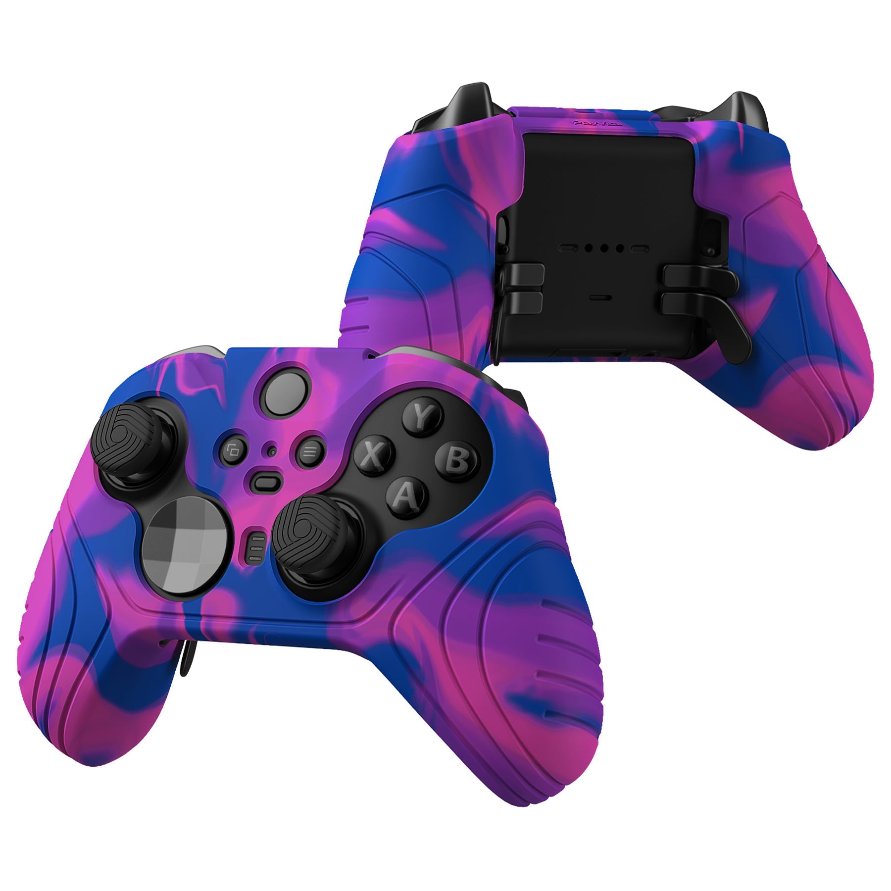 PlayVital Samurai Edition Anti Slip Silicone Case Cover for Xbox Elite Wireless Controller Series 2, Ergonomic Soft Rubber Skin Protector for Xbox Elite Series 2 with Thumb Grip Caps - Pink & Purple & Blue - XBE2M006 playvital