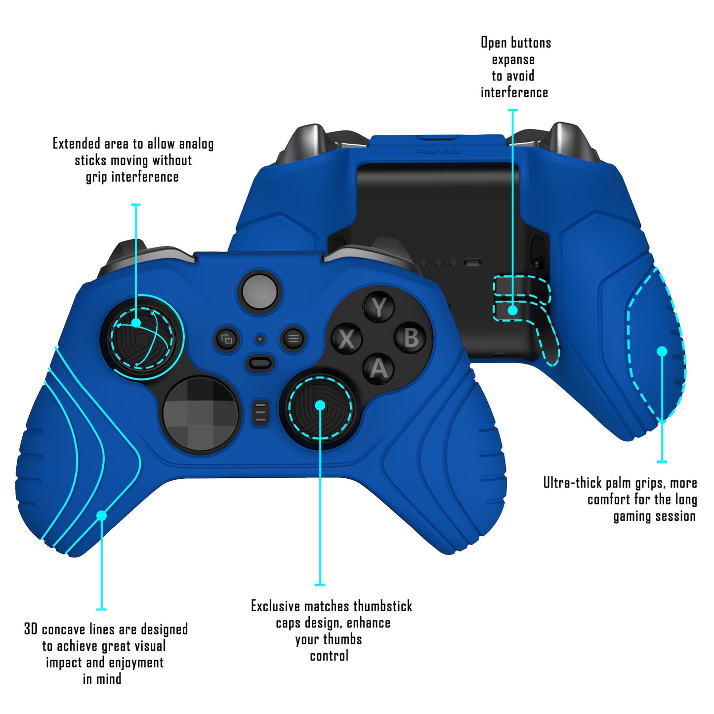 PlayVital Samurai Edition Anti Slip Silicone Case Cover for Xbox Elite Wireless Controller Series 2, Ergonomic Soft Rubber Skin Protector for Xbox Elite Series 2 with Thumb Grip Caps - Blue - XBE2M008 playvital