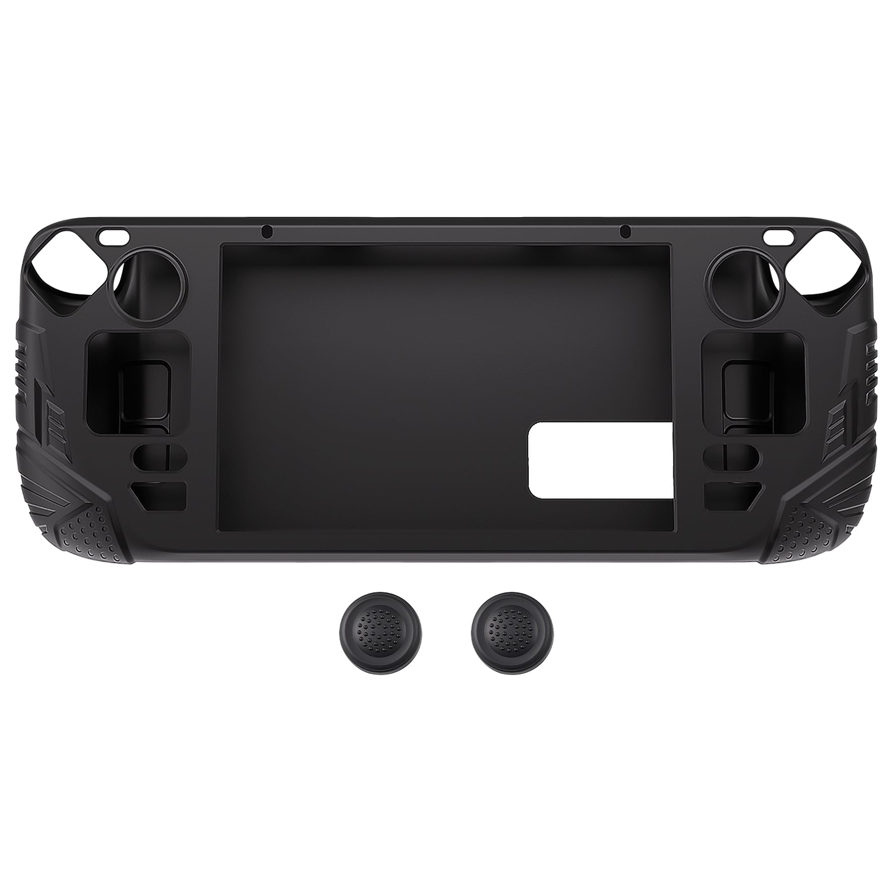 PlayVital Armor Series Protective Case for Steam Deck, Soft Cover Silicone Protector for Steam Deck with Back Button Enhancement Designed & Thumb Grips Caps - Black - XFSDP001 PlayVital