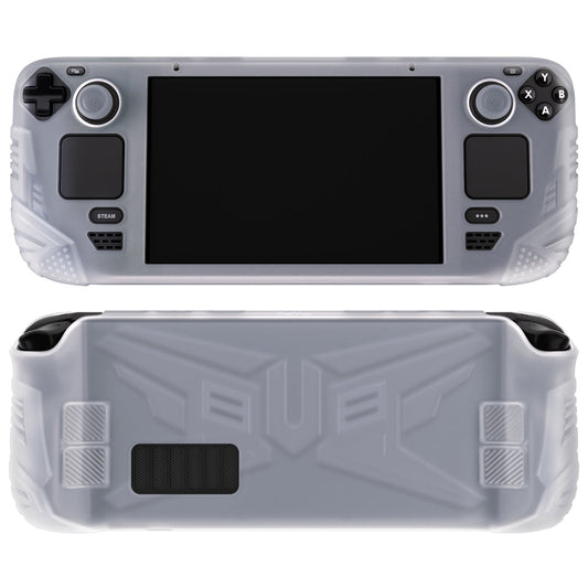 PlayVital Armor Series Protective Case for Steam Deck, Soft Cover Silicone Protector for Steam Deck with Back Button Enhancement Designed & Thumb Grips Caps - Clear White - XFSDP003 PlayVital