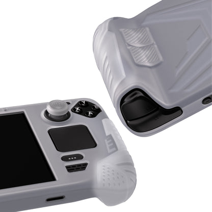 PlayVital Armor Series Protective Case for Steam Deck, Soft Cover Silicone Protector for Steam Deck with Back Button Enhancement Designed & Thumb Grips Caps - Clear White - XFSDP003 PlayVital