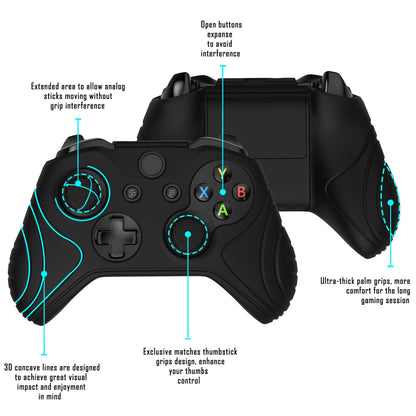 PlayVital Samurai Edition Black Anti-Slip Controller Grip Silicone Skin for Xbox One X/S Controller, Ergonomic Soft Rubber Protective Case Cover for Xbox One S/X Controller with Black Thumb Stick Caps - XOQ034 playvital