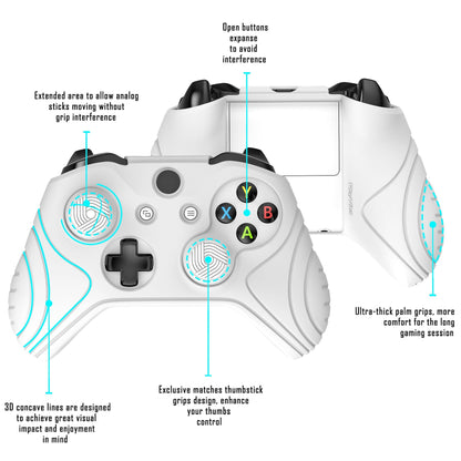 PlayVital Samurai Edition White Anti-Slip Controller Grip Silicone Skin for Xbox One X/S Controller, Ergonomic Soft Rubber Protective Case Cover for Xbox One S/X Controller with White Thumb Stick Caps - XOQ035 playvital