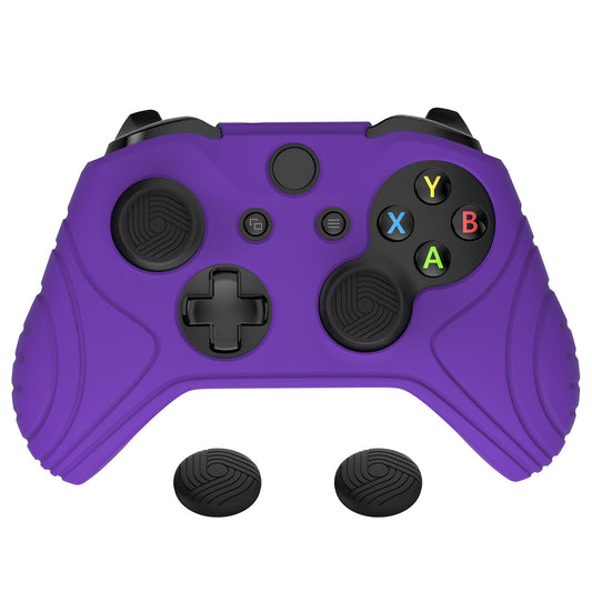 PlayVital Samurai Edition Purple Anti-Slip Controller Grip Silicone Skin for Xbox One X/S Controller, Ergonomic Soft Rubber Protective Case Cover for Xbox One S/X Controller with Black Thumb Stick Caps - XOQ038 playvital