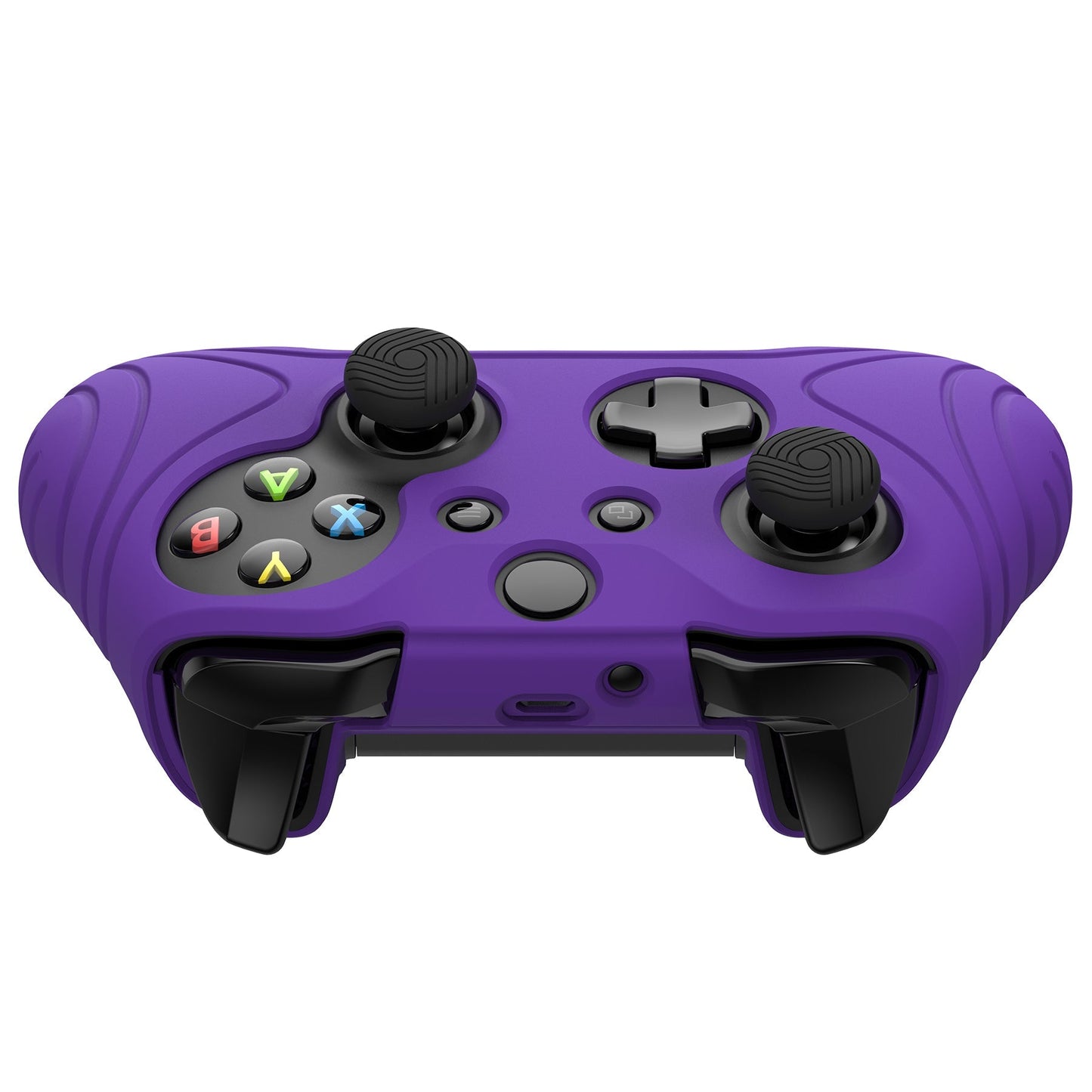 PlayVital Samurai Edition Purple Anti-Slip Controller Grip Silicone Skin for Xbox One X/S Controller, Ergonomic Soft Rubber Protective Case Cover for Xbox One S/X Controller with Black Thumb Stick Caps - XOQ038 playvital