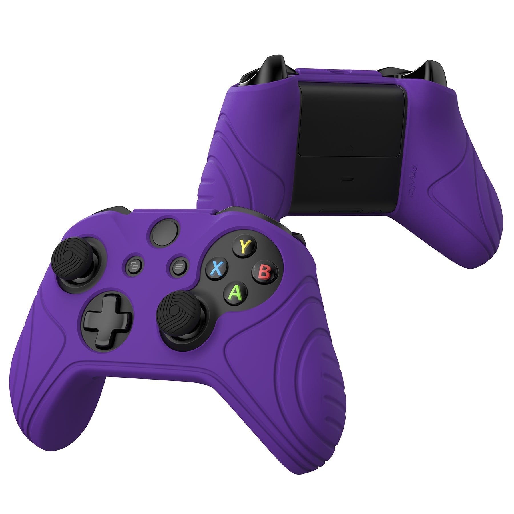 PlayVital Samurai Edition Purple Anti-Slip Controller Grip Silicone Skin for Xbox One X/S Controller, Ergonomic Soft Rubber Protective Case Cover for Xbox One S/X Controller with Black Thumb Stick Caps - XOQ038 playvital