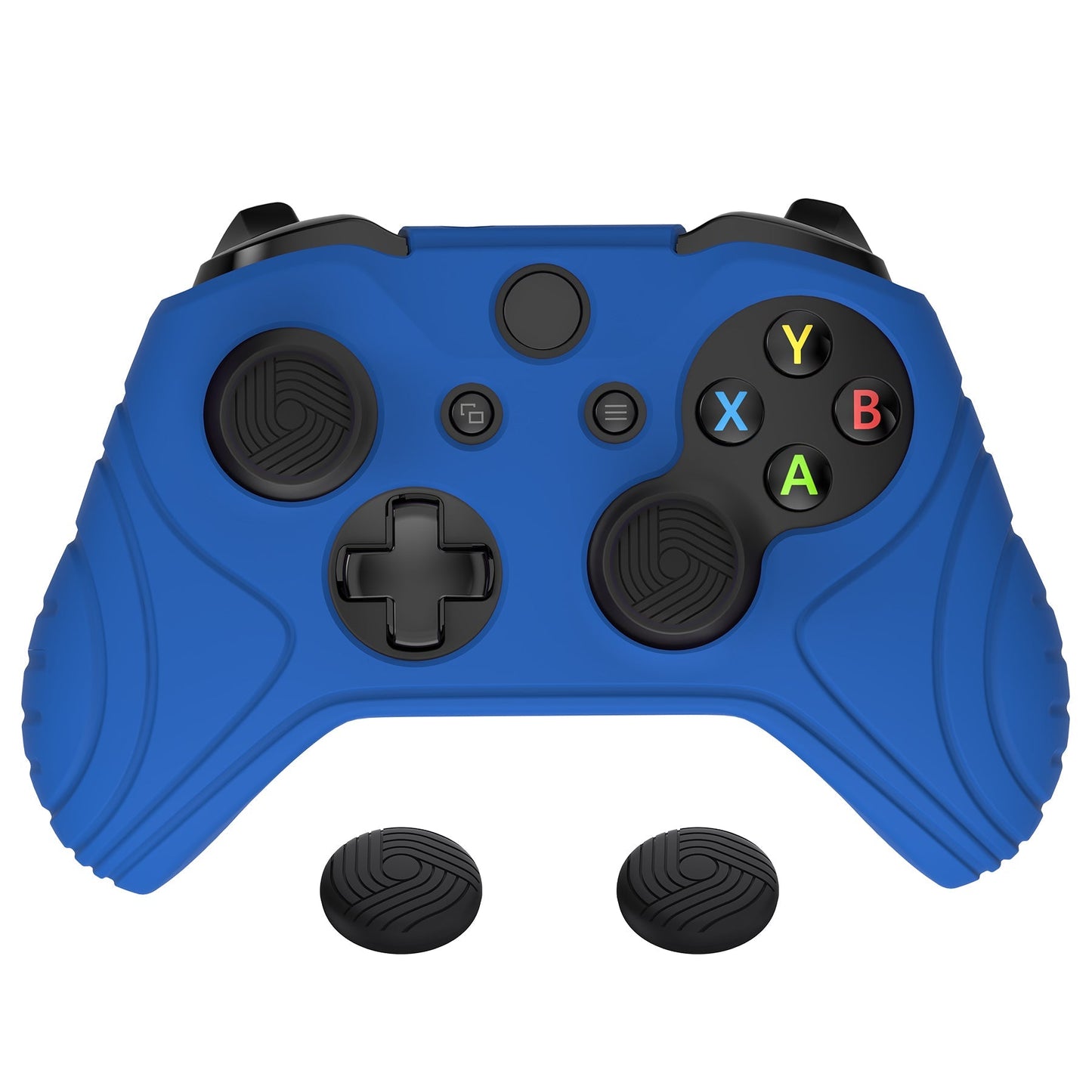 PlayVital Samurai Edition Blue Anti-Slip Controller Grip Silicone Skin for Xbox One X/S Controller, Ergonomic Soft Rubber Protective Case Cover for Xbox One S/X Controller with Black Thumb Stick Caps - XOQ039 playvital