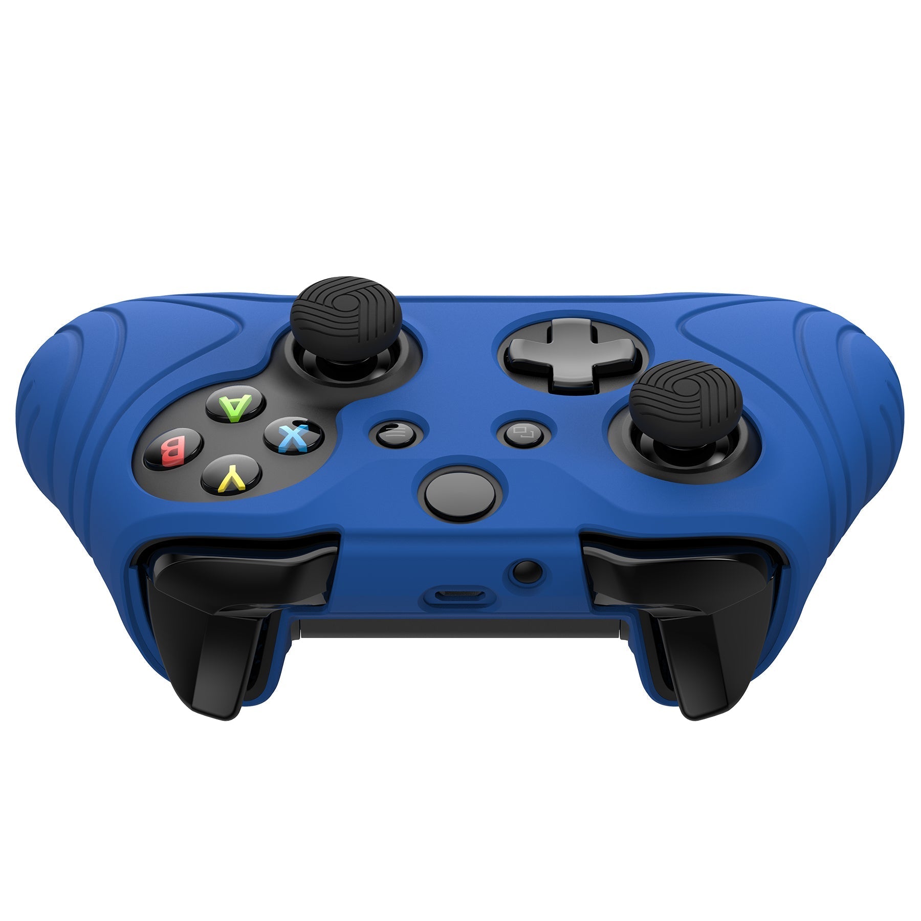 PlayVital Samurai Edition Blue Anti-Slip Controller Grip Silicone Skin for Xbox One X/S Controller, Ergonomic Soft Rubber Protective Case Cover for Xbox One S/X Controller with Black Thumb Stick Caps - XOQ039 playvital