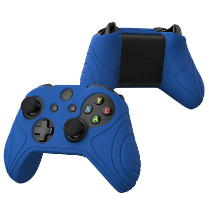 PlayVital Samurai Edition Blue Anti-Slip Controller Grip Silicone Skin for Xbox One X/S Controller, Ergonomic Soft Rubber Protective Case Cover for Xbox One S/X Controller with Black Thumb Stick Caps - XOQ039 playvital