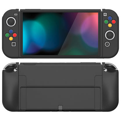 PlayVital ZealProtect Soft Protective Case for Switch OLED, Flexible Protector Joycon Grip Cover for Switch OLED with Thumb Grip Caps & ABXY Direction Button Caps - Black -XSOYM5001 playvital