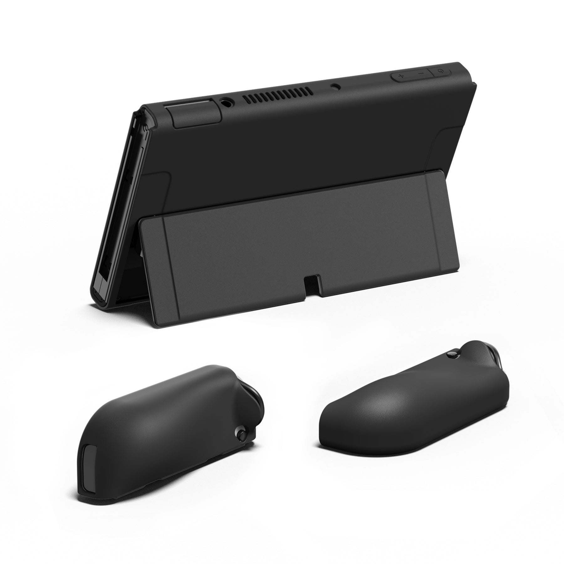 PlayVital ZealProtect Soft Protective Case for Switch OLED, Flexible Protector Joycon Grip Cover for Switch OLED with Thumb Grip Caps & ABXY Direction Button Caps - Black -XSOYM5001 playvital