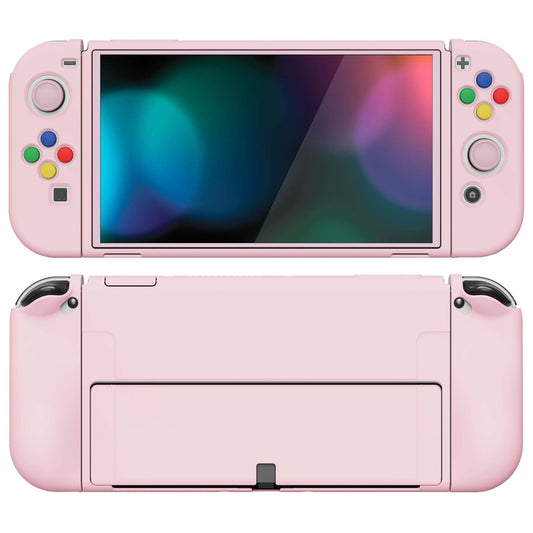 PlayVital ZealProtect Soft Protective Case for Switch OLED, Flexible Protector Joycon Grip Cover for Switch OLED with Thumb Grip Caps & ABXY Direction Button Caps - Cherry Blossoms Pink - XSOYM5002 playvital