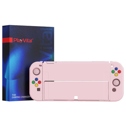 PlayVital ZealProtect Soft Protective Case for Switch OLED, Flexible Protector Joycon Grip Cover for Switch OLED with Thumb Grip Caps & ABXY Direction Button Caps - Cherry Blossoms Pink - XSOYM5002 playvital