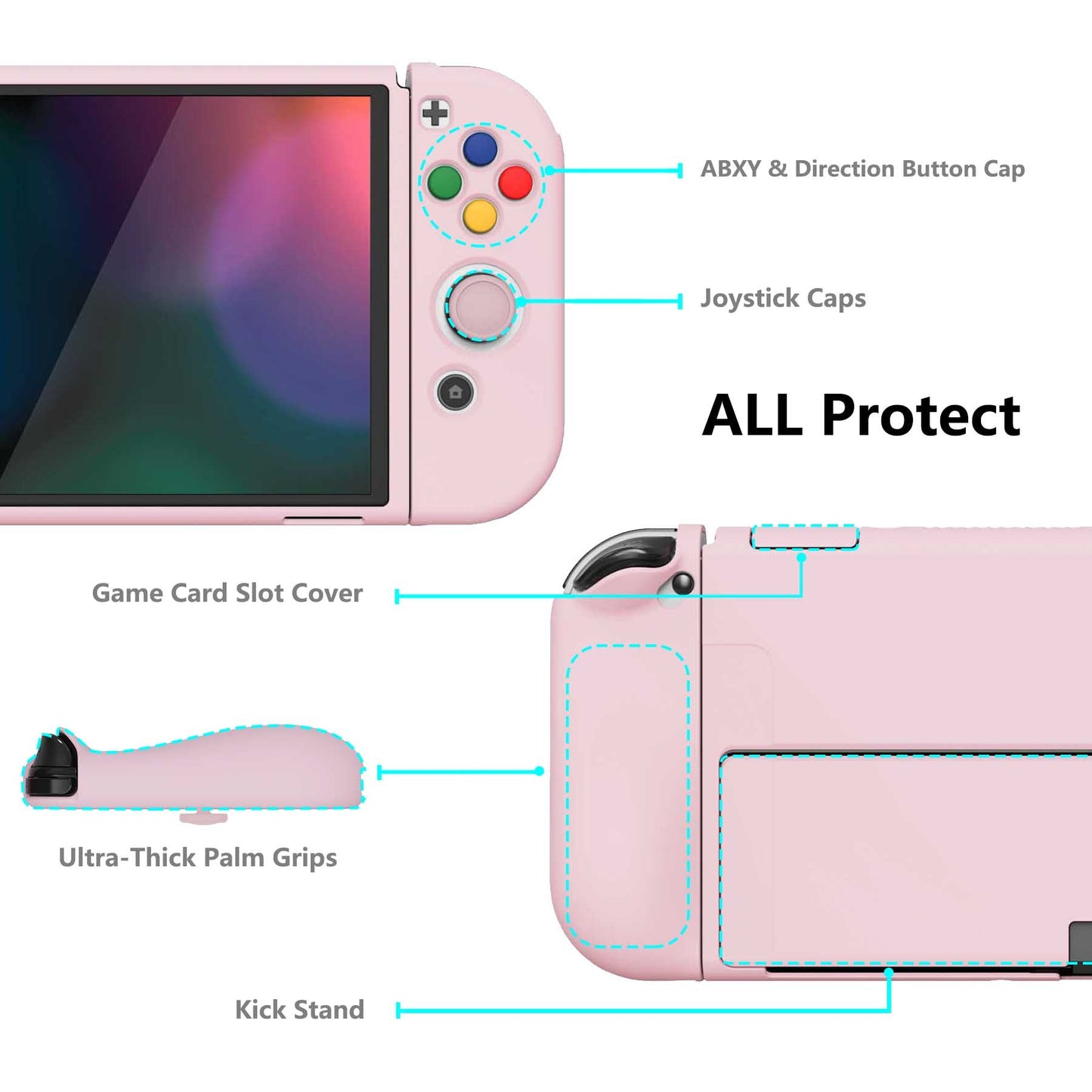 PlayVital ZealProtect Soft Protective Case for Switch OLED, Flexible Protector Joycon Grip Cover for Switch OLED with Thumb Grip Caps & ABXY Direction Button Caps - Cherry Blossoms Pink - XSOYM5002 playvital