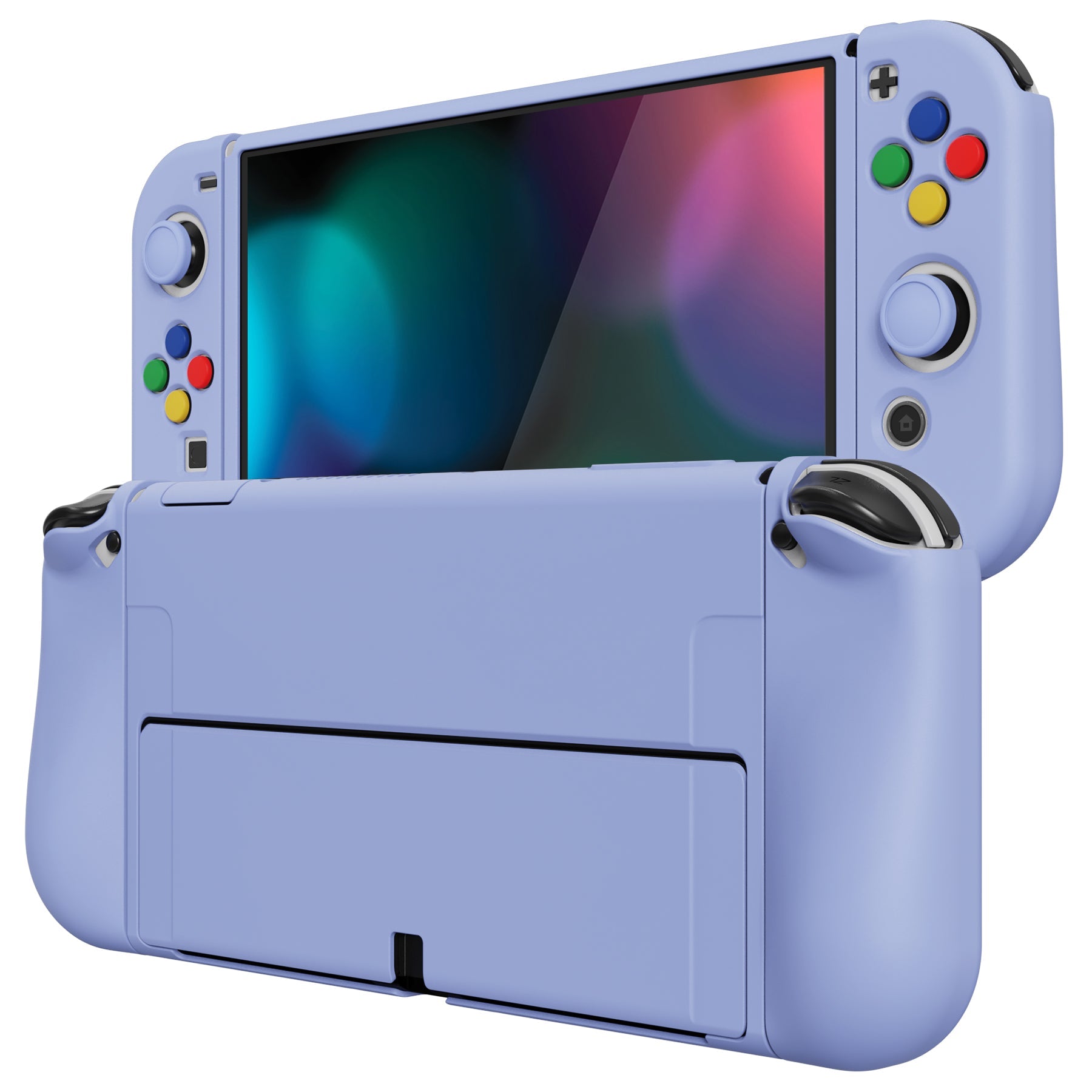 PlayVital ZealProtect Soft Protective Case for Switch OLED, Flexible Protector Joycon Grip Cover for Switch OLED with Thumb Grip Caps & ABXY Direction Button Caps - Light Violet - XSOYM5003 playvital