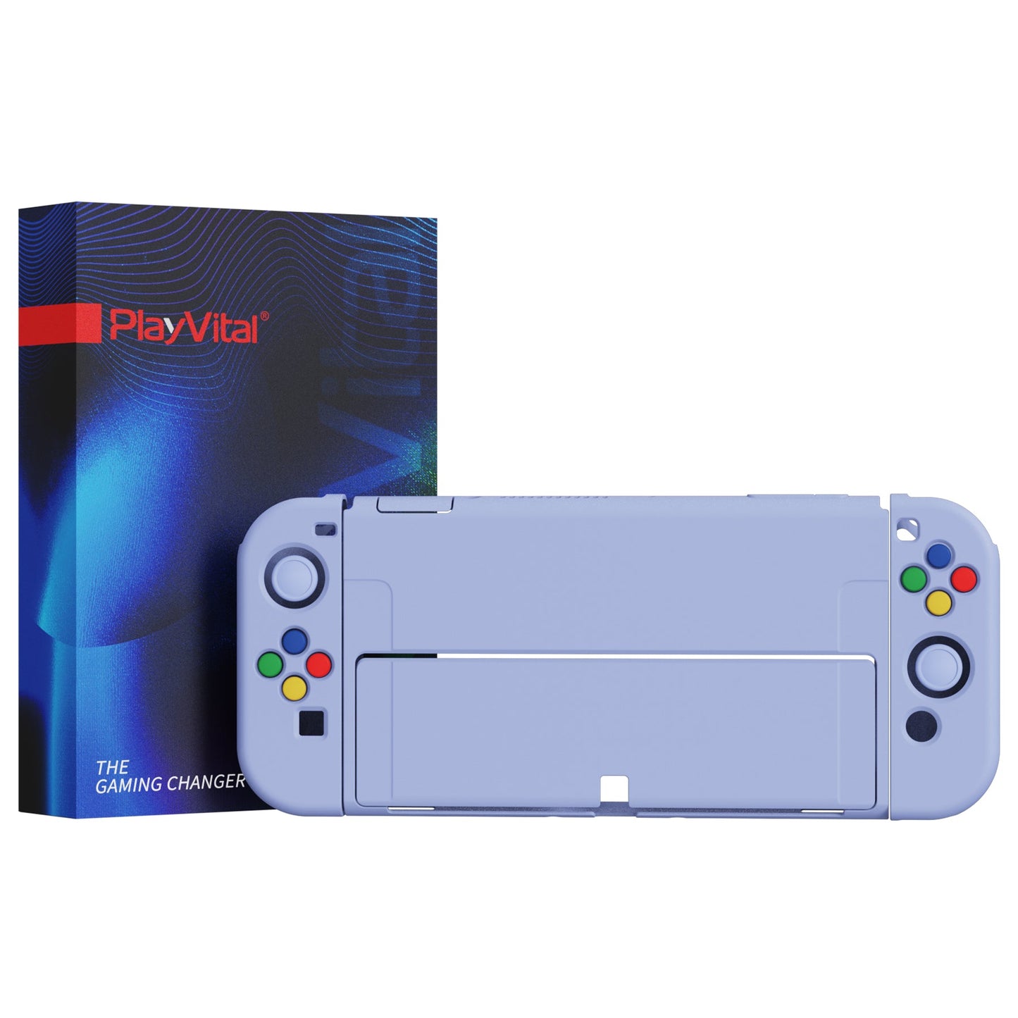 PlayVital ZealProtect Soft Protective Case for Switch OLED, Flexible Protector Joycon Grip Cover for Switch OLED with Thumb Grip Caps & ABXY Direction Button Caps - Light Violet - XSOYM5003 playvital