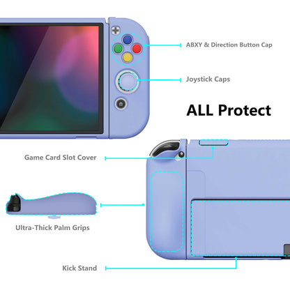 PlayVital ZealProtect Soft Protective Case for Switch OLED, Flexible Protector Joycon Grip Cover for Switch OLED with Thumb Grip Caps & ABXY Direction Button Caps - Light Violet - XSOYM5003 playvital