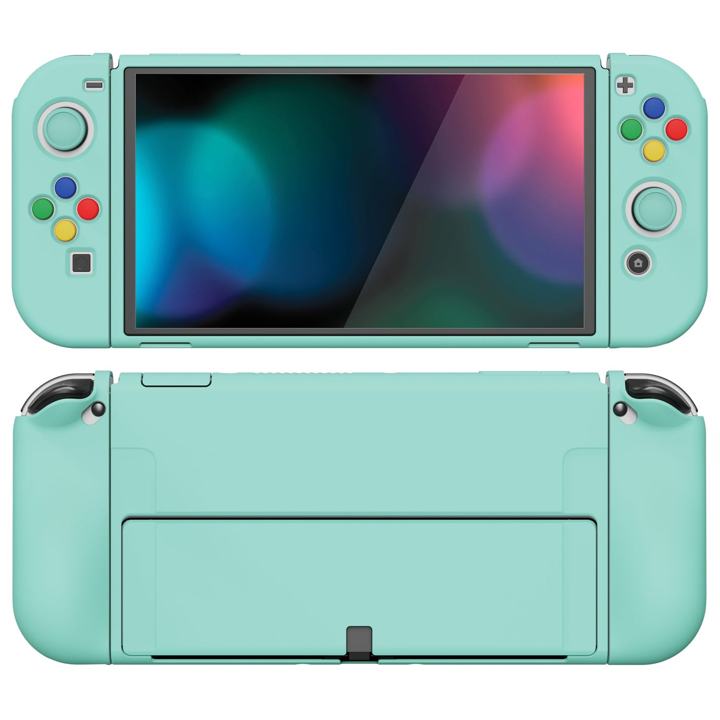 PlayVital ZealProtect Soft Protective Case for Switch OLED, Flexible Protector Joycon Grip Cover for Switch OLED with Thumb Grip Caps & ABXY Direction Button Caps - Misty Green - XSOYM5004 playvital