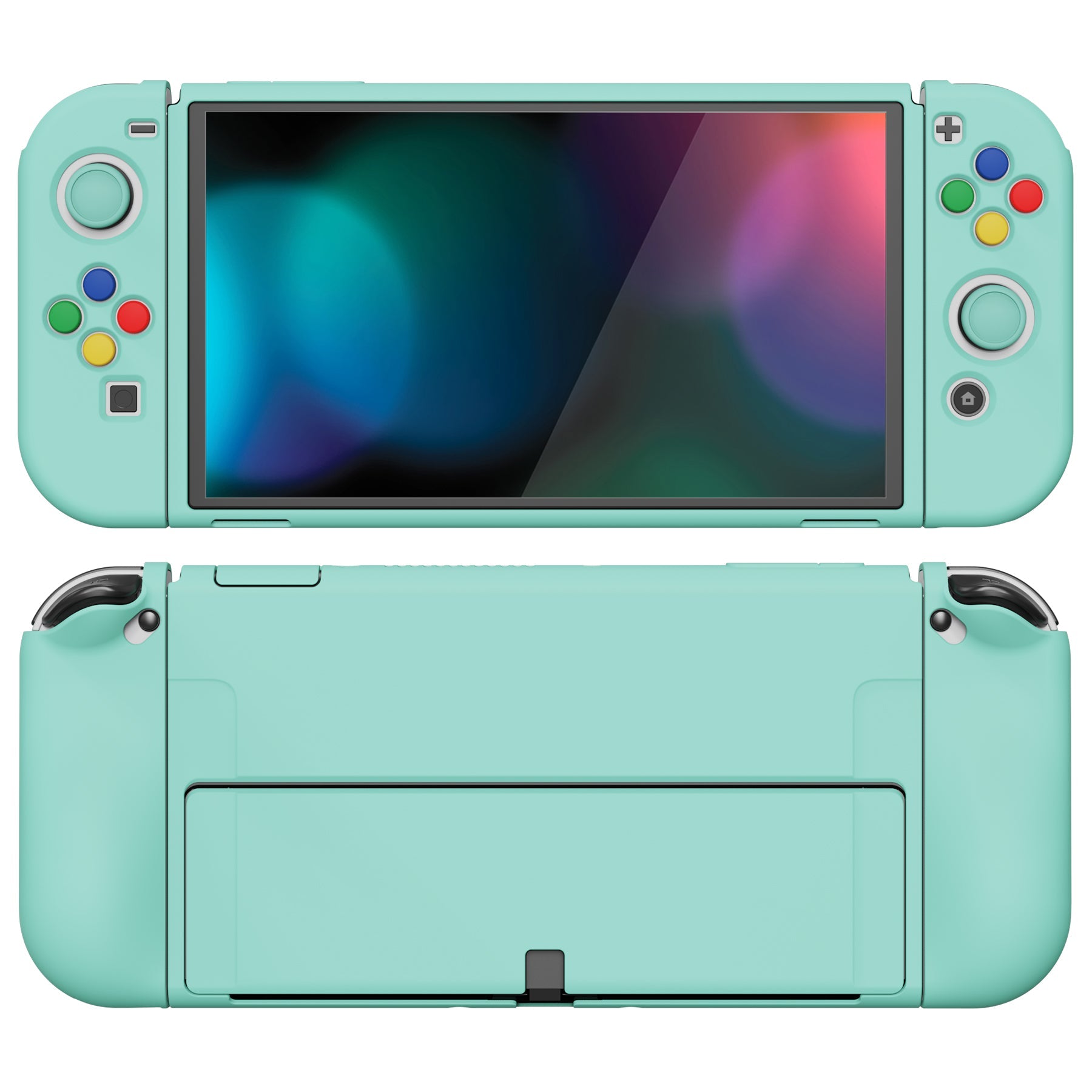 PlayVital ZealProtect Soft Protective Case for Switch OLED, Flexible Protector Joycon Grip Cover for Switch OLED with Thumb Grip Caps & ABXY Direction Button Caps - Misty Green - XSOYM5004 playvital