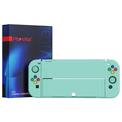 PlayVital ZealProtect Soft Protective Case for Switch OLED, Flexible Protector Joycon Grip Cover for Switch OLED with Thumb Grip Caps & ABXY Direction Button Caps - Misty Green - XSOYM5004 playvital