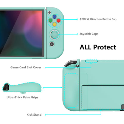 PlayVital ZealProtect Soft Protective Case for Switch OLED, Flexible Protector Joycon Grip Cover for Switch OLED with Thumb Grip Caps & ABXY Direction Button Caps - Misty Green - XSOYM5004 playvital