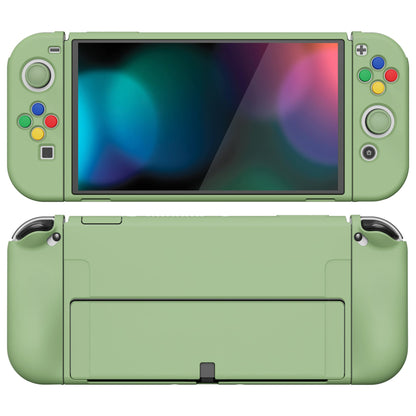 PlayVital ZealProtect Soft Protective Case for Switch OLED, Flexible Protector Joycon Grip Cover for Switch OLED with Thumb Grip Caps & ABXY Direction Button Caps - Matcha Green - XSOYM5006 playvital